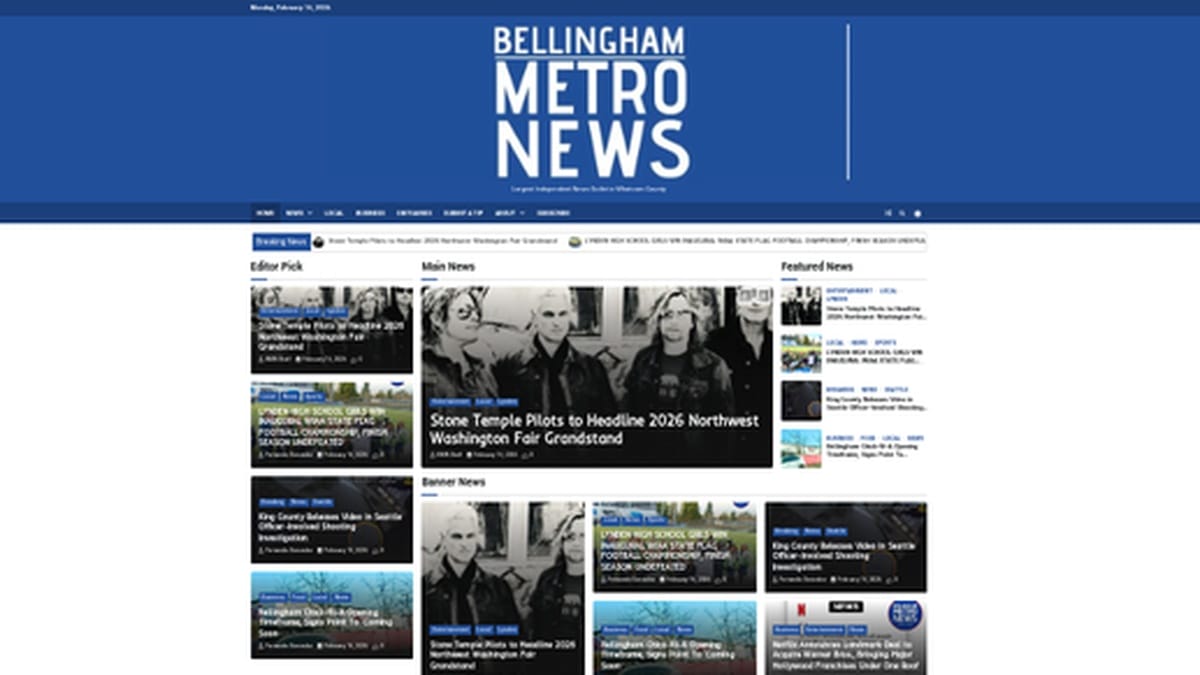 Bellingham Metro News website homepage - AI-powered publishing technology