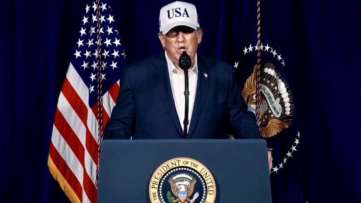 President Donald Trump addresses the nation regarding military operations in the Middle East