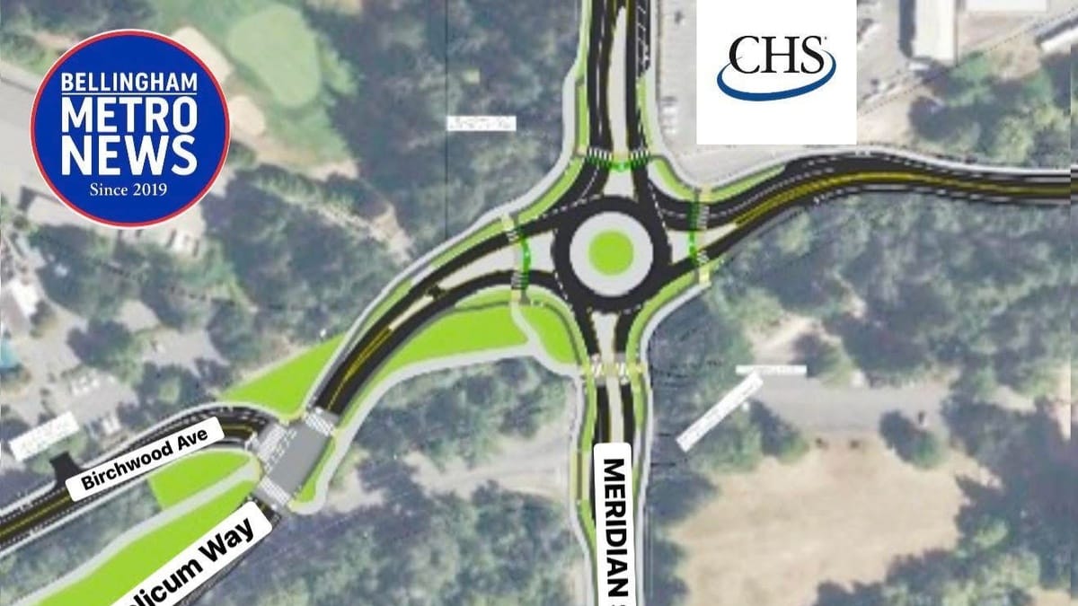 Rendering of the proposed Meridian Street and Birchwood Avenue roundabout in Bellingham Washington